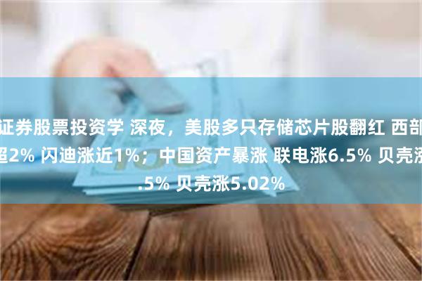 证券股票投资学 深夜，美股多只存储芯片股翻红 西部数据涨超2% 闪迪涨近1%；中国资产暴涨 联电涨6.5% 贝壳涨5.02%